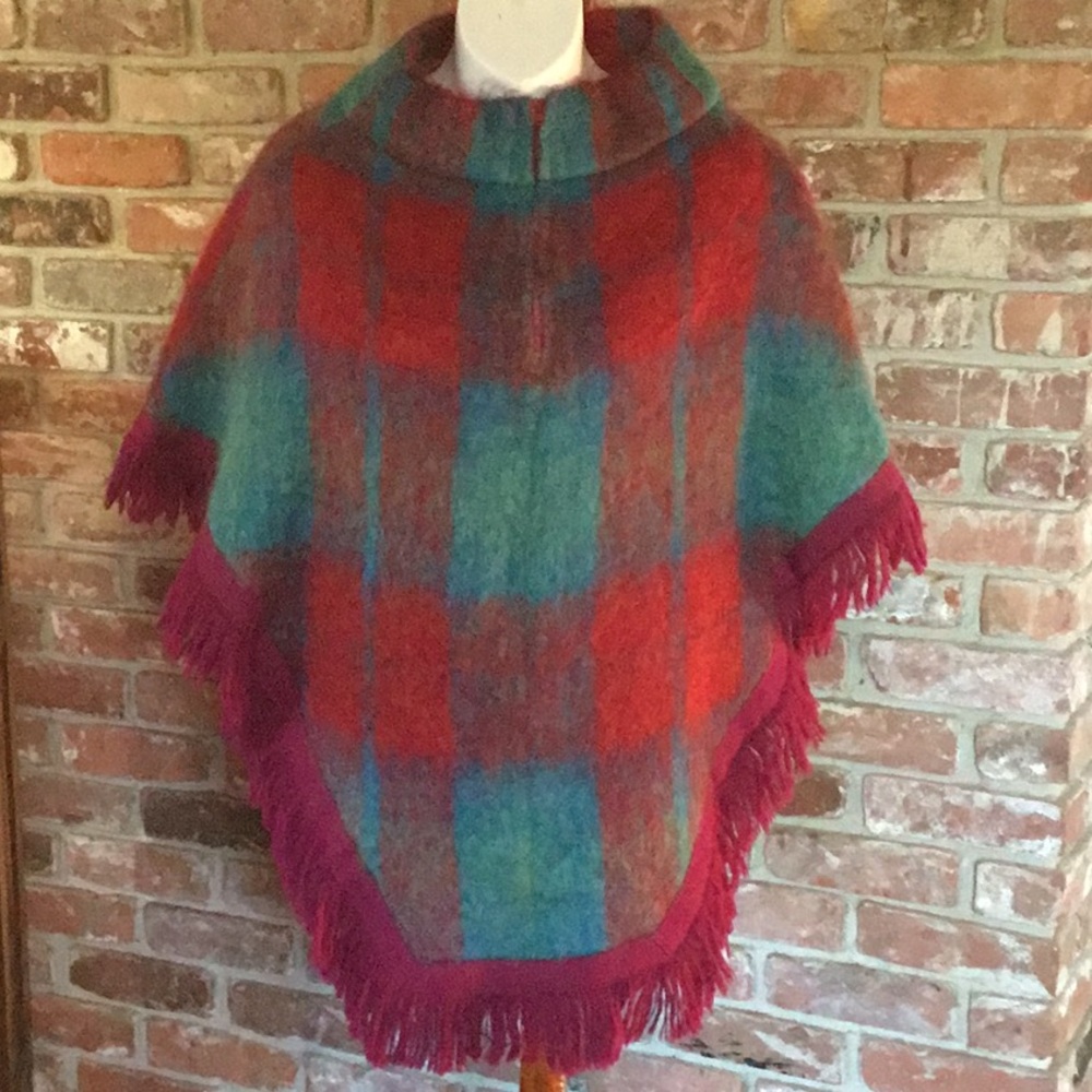 Vintage Stathtay Originals Mohair Wool Pink & Turquoise Blue Cape